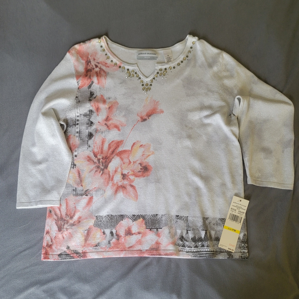 NWT Alfred Dunner Women's Petite Lakeshore Drive Floral Sweater - Petite M